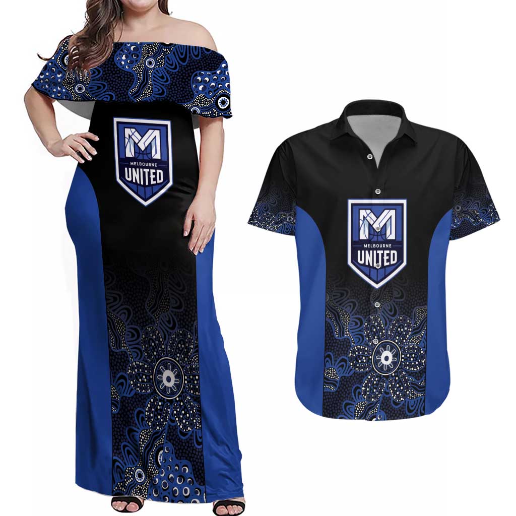 Basketball Custom Melbourne Couples Matching Off Shoulder Maxi Dress and Hawaiian Shirt Simple Australian Dot Art - Aussie Hoodie