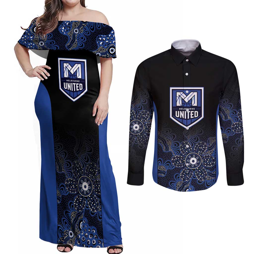 Basketball Custom Melbourne Couples Matching Off Shoulder Maxi Dress and Long Sleeve Button Shirt Simple Australian Dot Art - Aussie Hoodie