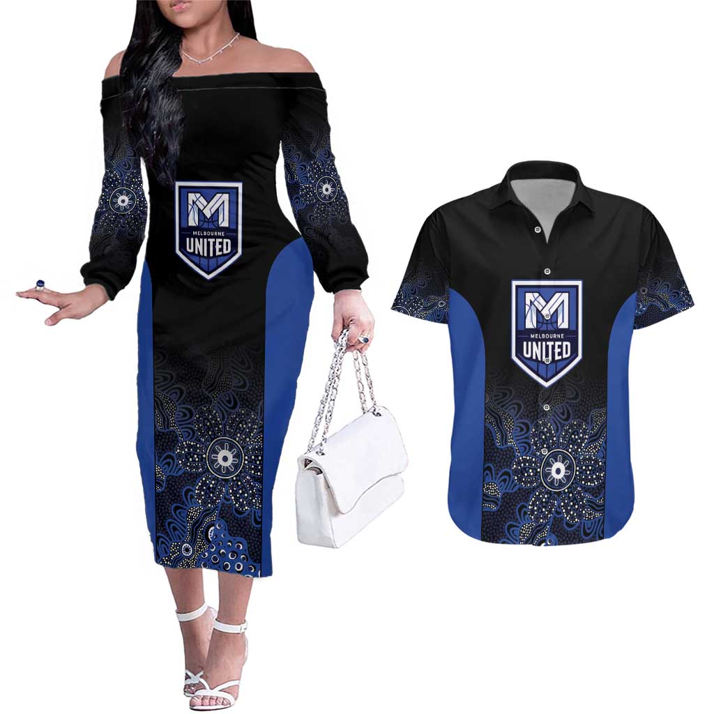 Basketball Custom Melbourne Couples Matching Off The Shoulder Long Sleeve Dress and Hawaiian Shirt Simple Australian Dot Art - Aussie Hoodie