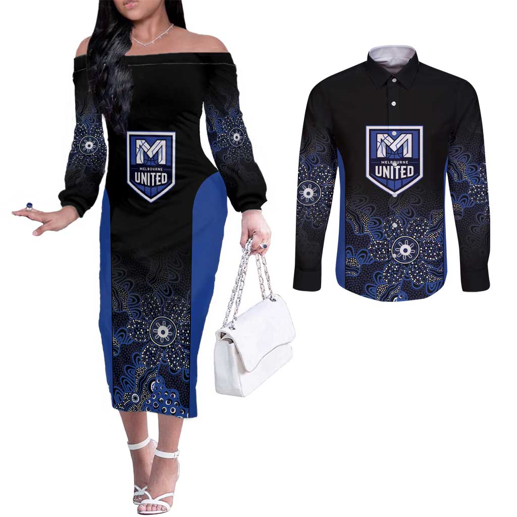 Basketball Custom Melbourne Couples Matching Off The Shoulder Long Sleeve Dress and Long Sleeve Button Shirt Simple Australian Dot Art - Aussie Hoodie