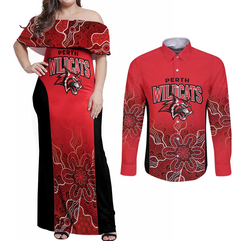 Basketball Custom Perth Couples Matching Off Shoulder Maxi Dress and Long Sleeve Button Shirt Simple Australian Dot Art - Aussie Hoodie