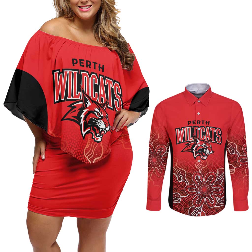 Basketball Custom Perth Couples Matching Off Shoulder Short Dress and Long Sleeve Button Shirt Simple Australian Dot Art - Aussie Hoodie