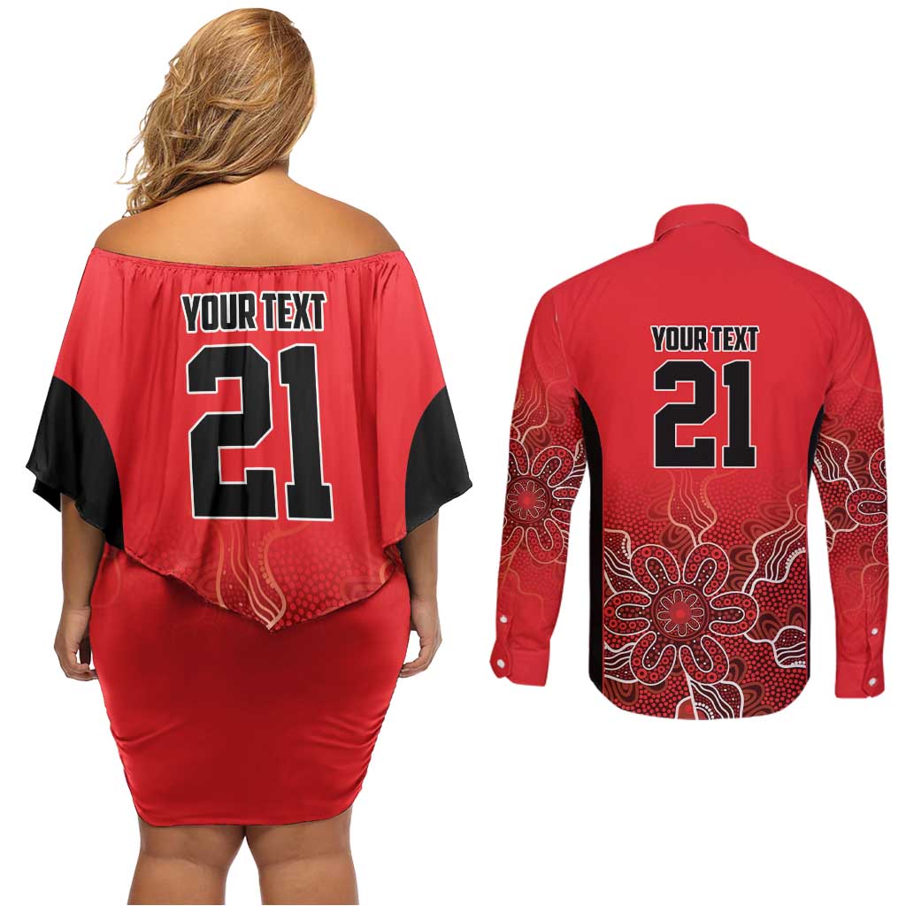 Basketball Custom Perth Couples Matching Off Shoulder Short Dress and Long Sleeve Button Shirt Simple Australian Dot Art - Aussie Hoodie