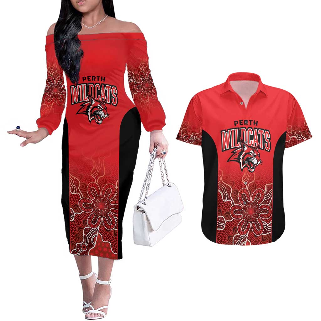 Basketball Custom Perth Couples Matching Off The Shoulder Long Sleeve Dress and Hawaiian Shirt Simple Australian Dot Art - Aussie Hoodie