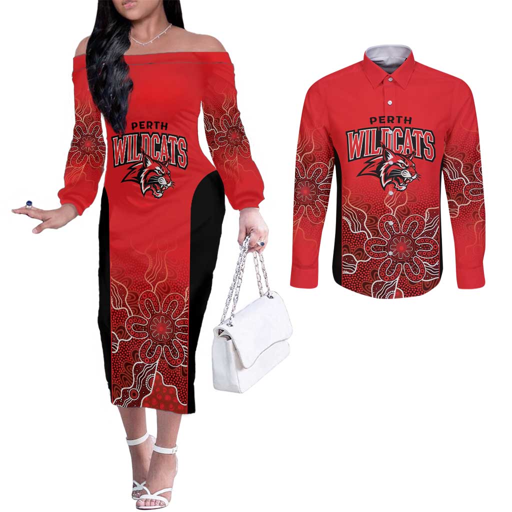 Basketball Custom Perth Couples Matching Off The Shoulder Long Sleeve Dress and Long Sleeve Button Shirt Simple Australian Dot Art - Aussie Hoodie