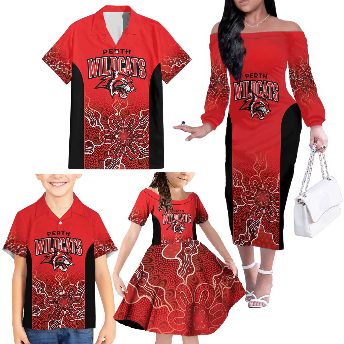 Basketball Custom Perth Family Matching Off The Shoulder Long Sleeve Dress and Hawaiian Shirt Simple Australian Dot Art - Aussie Hoodie