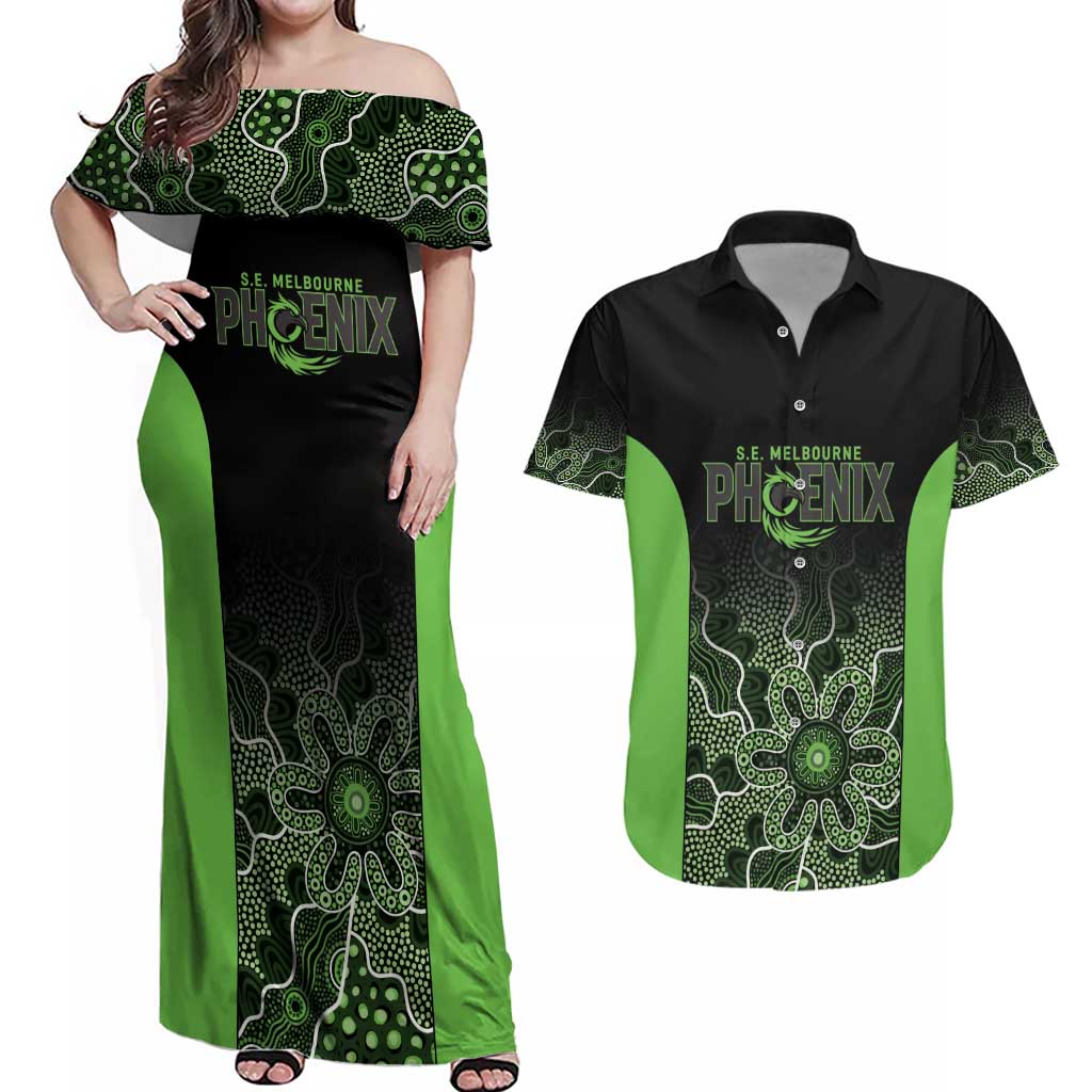 Basketball Custom South East Melbourne Couples Matching Off Shoulder Maxi Dress and Hawaiian Shirt Simple Australian Dot Art - Aussie Hoodie
