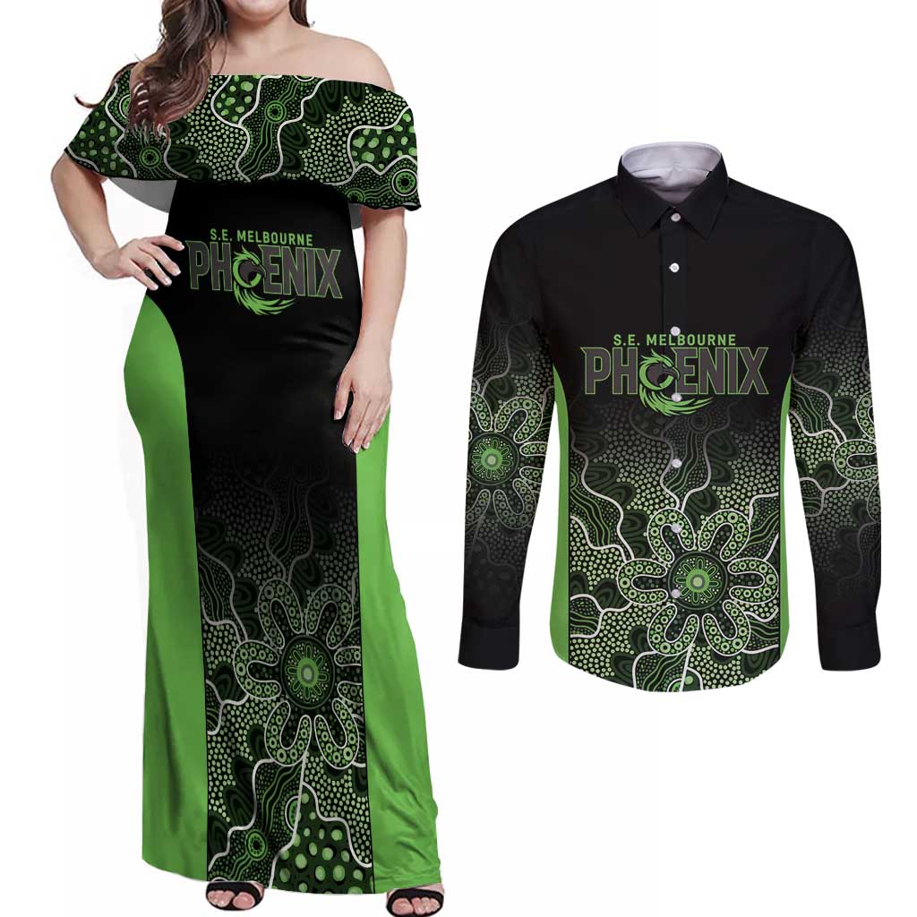 Basketball Custom South East Melbourne Couples Matching Off Shoulder Maxi Dress and Long Sleeve Button Shirt Simple Australian Dot Art - Aussie Hoodie