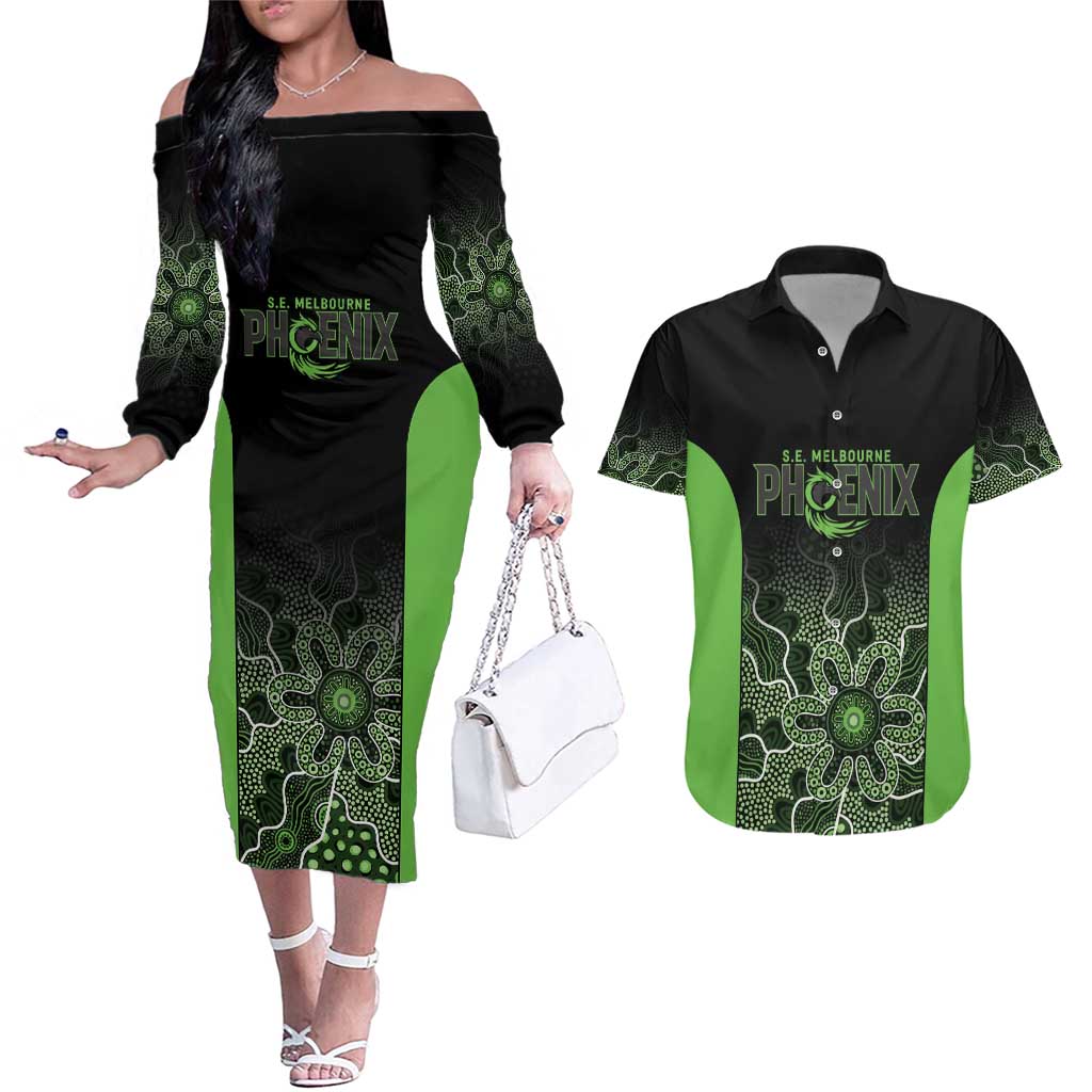 Basketball Custom South East Melbourne Couples Matching Off The Shoulder Long Sleeve Dress and Hawaiian Shirt Simple Australian Dot Art - Aussie Hoodie
