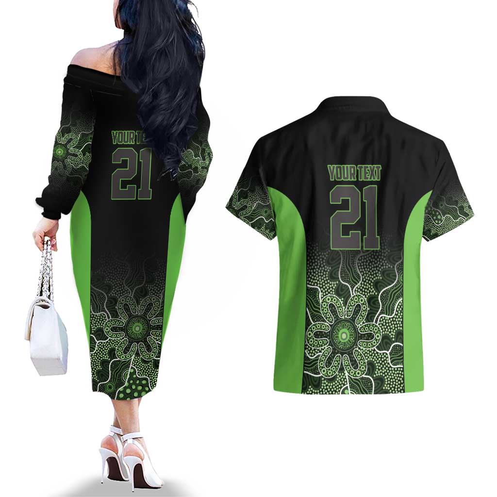 Basketball Custom South East Melbourne Couples Matching Off The Shoulder Long Sleeve Dress and Hawaiian Shirt Simple Australian Dot Art - Aussie Hoodie