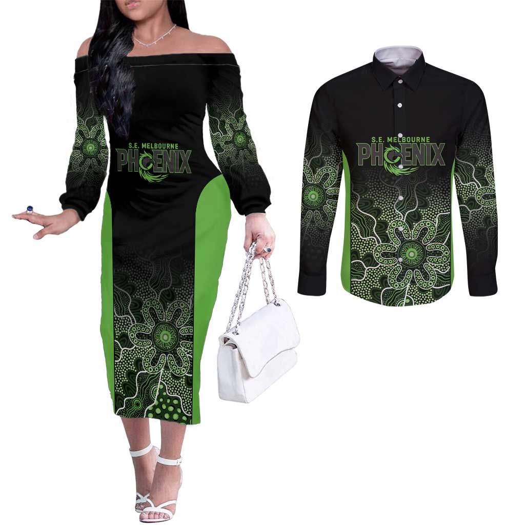 Basketball Custom South East Melbourne Couples Matching Off The Shoulder Long Sleeve Dress and Long Sleeve Button Shirt Simple Australian Dot Art - Aussie Hoodie