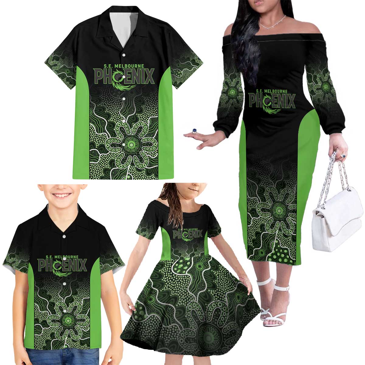 Basketball Custom South East Melbourne Family Matching Off The Shoulder Long Sleeve Dress and Hawaiian Shirt Simple Australian Dot Art - Aussie Hoodie
