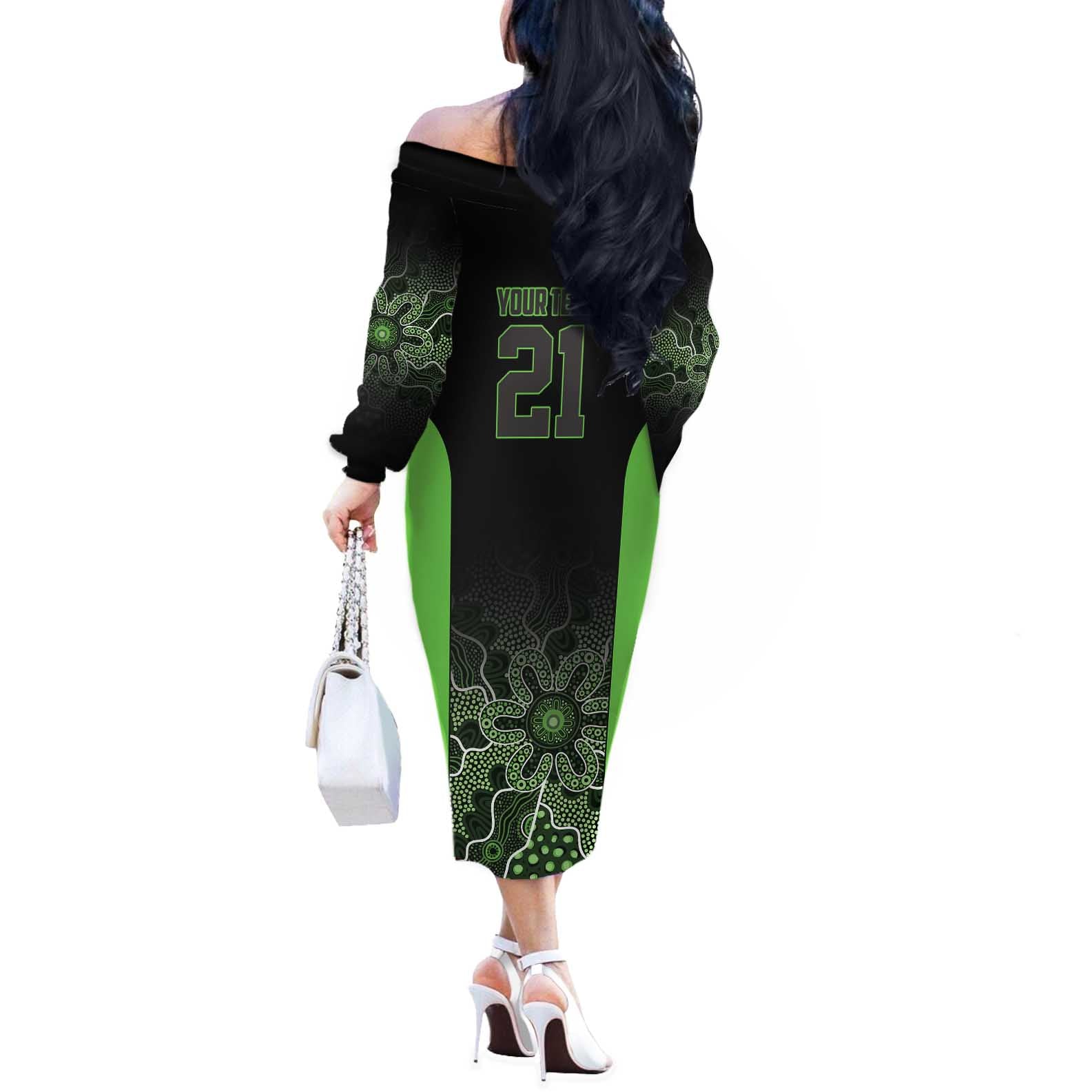 Basketball Custom South East Melbourne Off The Shoulder Long Sleeve Dress Simple Australian Dot Art - Aussie Hoodie