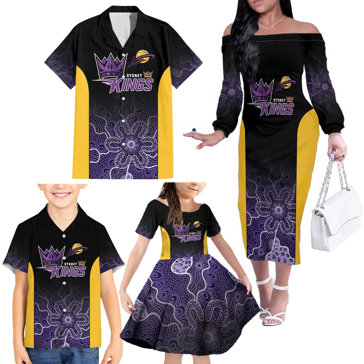 Basketball Custom Sydney Family Matching Off The Shoulder Long Sleeve Dress and Hawaiian Shirt Simple Australian Dot Art - Aussie Hoodie