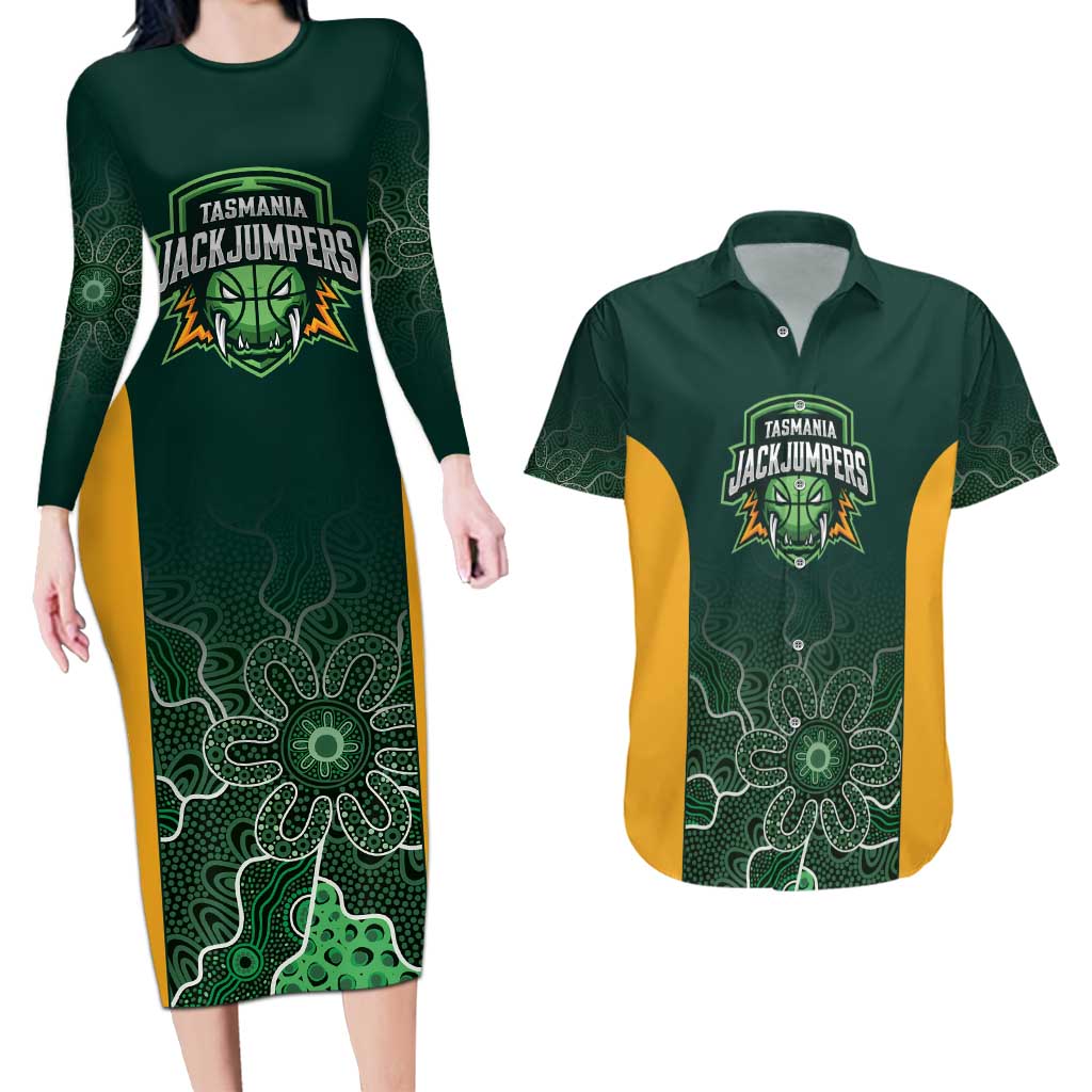Basketball Custom Tasmania Couples Matching Long Sleeve Bodycon Dress and Hawaiian Shirt Simple Australian Dot Art - Aussie Hoodie