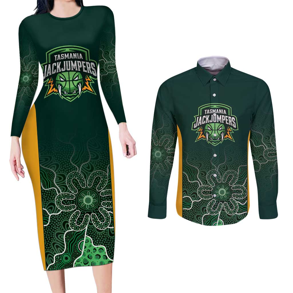 Basketball Custom Tasmania Couples Matching Long Sleeve Bodycon Dress and Long Sleeve Button Shirt Simple Australian Dot Art - Aussie Hoodie