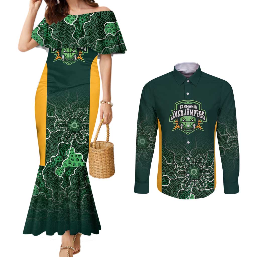Basketball Custom Tasmania Couples Matching Mermaid Dress and Long Sleeve Button Shirt Simple Australian Dot Art - Aussie Hoodie