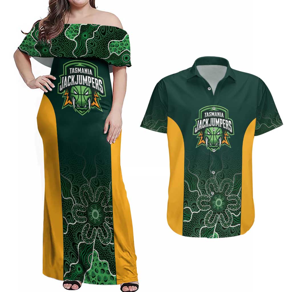 Basketball Custom Tasmania Couples Matching Off Shoulder Maxi Dress and Hawaiian Shirt Simple Australian Dot Art - Aussie Hoodie