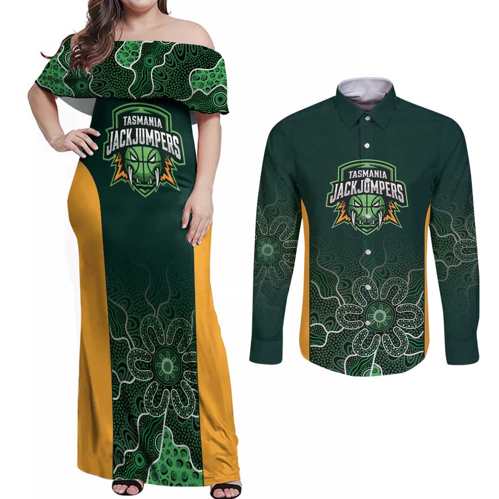 Basketball Custom Tasmania Couples Matching Off Shoulder Maxi Dress and Long Sleeve Button Shirt Simple Australian Dot Art - Aussie Hoodie