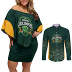 Basketball Custom Tasmania Couples Matching Off Shoulder Short Dress and Long Sleeve Button Shirt Simple Australian Dot Art - Aussie Hoodie