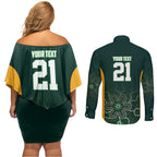 Basketball Custom Tasmania Couples Matching Off Shoulder Short Dress and Long Sleeve Button Shirt Simple Australian Dot Art - Aussie Hoodie