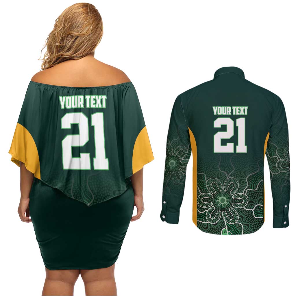 Basketball Custom Tasmania Couples Matching Off Shoulder Short Dress and Long Sleeve Button Shirt Simple Australian Dot Art - Aussie Hoodie