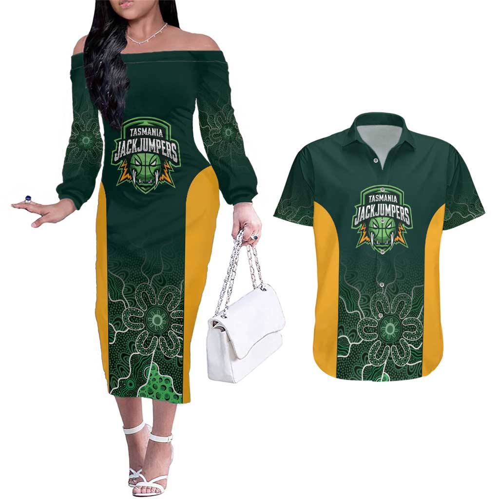 Basketball Custom Tasmania Couples Matching Off The Shoulder Long Sleeve Dress and Hawaiian Shirt Simple Australian Dot Art - Aussie Hoodie