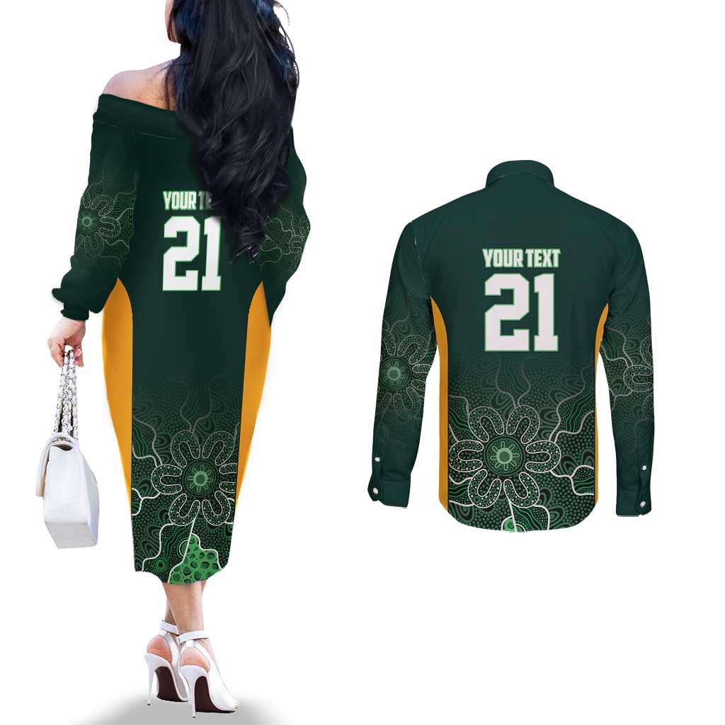 Basketball Custom Tasmania Couples Matching Off The Shoulder Long Sleeve Dress and Long Sleeve Button Shirt Simple Australian Dot Art - Aussie Hoodie