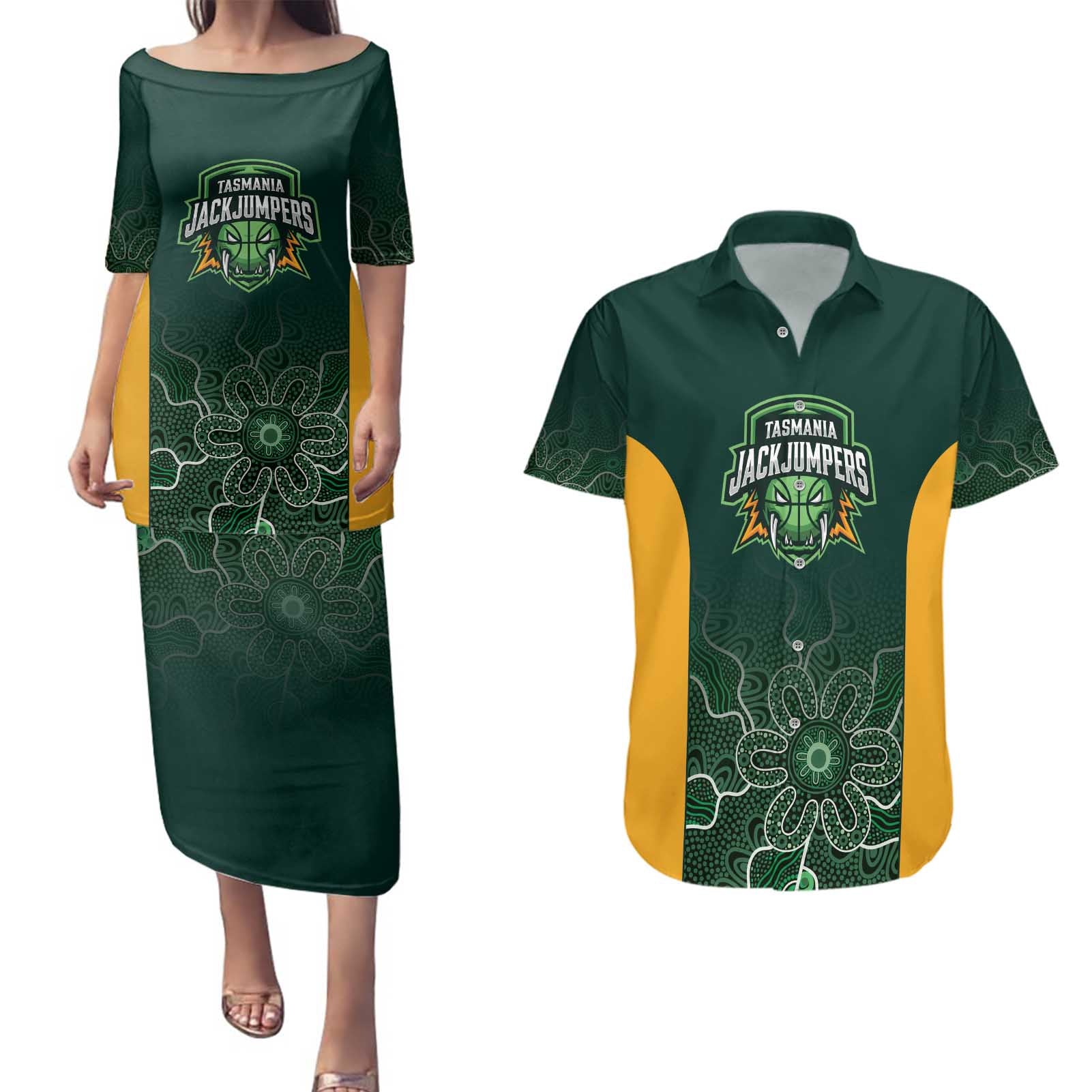 Basketball Custom Tasmania Couples Matching Puletasi and Hawaiian Shirt Simple Australian Dot Art - Aussie Hoodie