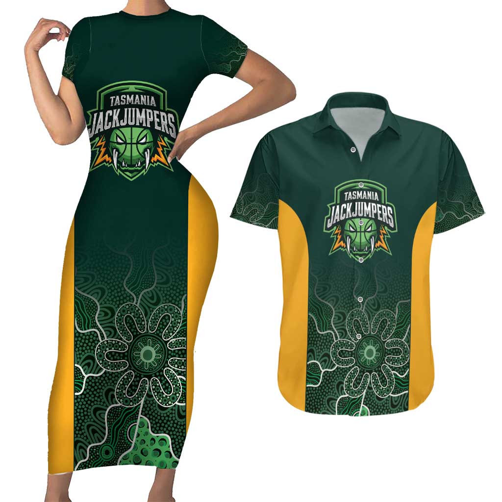 Basketball Custom Tasmania Couples Matching Short Sleeve Bodycon Dress and Hawaiian Shirt Simple Australian Dot Art - Aussie Hoodie