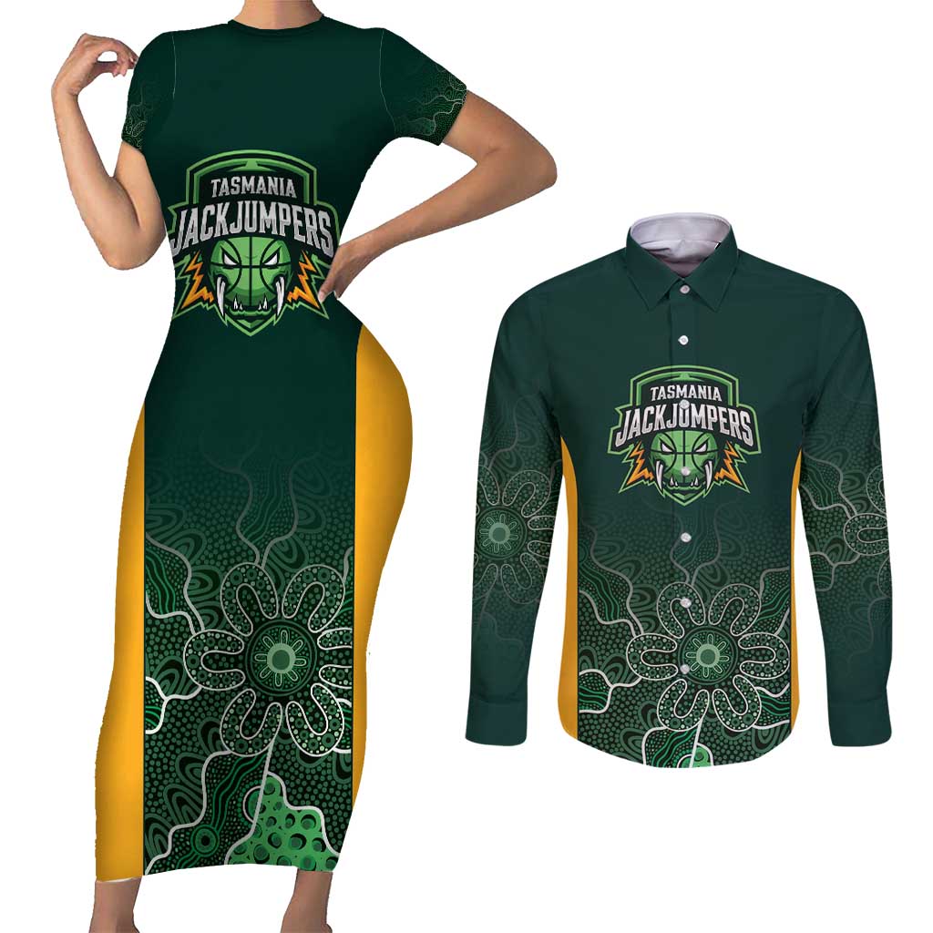 Basketball Custom Tasmania Couples Matching Short Sleeve Bodycon Dress and Long Sleeve Button Shirt Simple Australian Dot Art - Aussie Hoodie