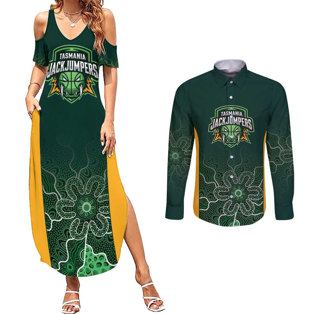Basketball Custom Tasmania Couples Matching Summer Maxi Dress and Long Sleeve Button Shirt Simple Australian Dot Art - Aussie Hoodie