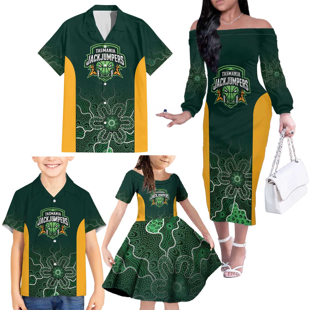 Basketball Custom Tasmania Family Matching Off The Shoulder Long Sleeve Dress and Hawaiian Shirt Simple Australian Dot Art - Aussie Hoodie
