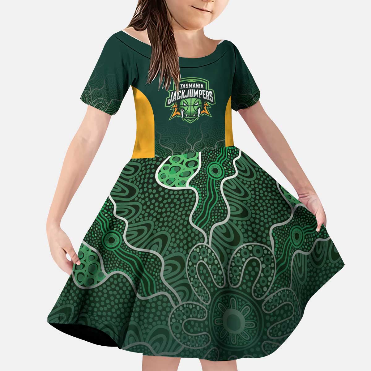Basketball Custom Tasmania Kid Short Sleeve Dress Simple Australian Dot Art - Aussie Hoodie