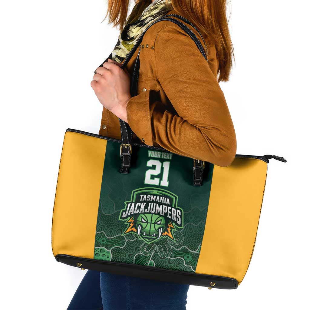 Basketball Custom Tasmania Leather Tote Bag Simple Australian Dot Art - Aussie Hoodie