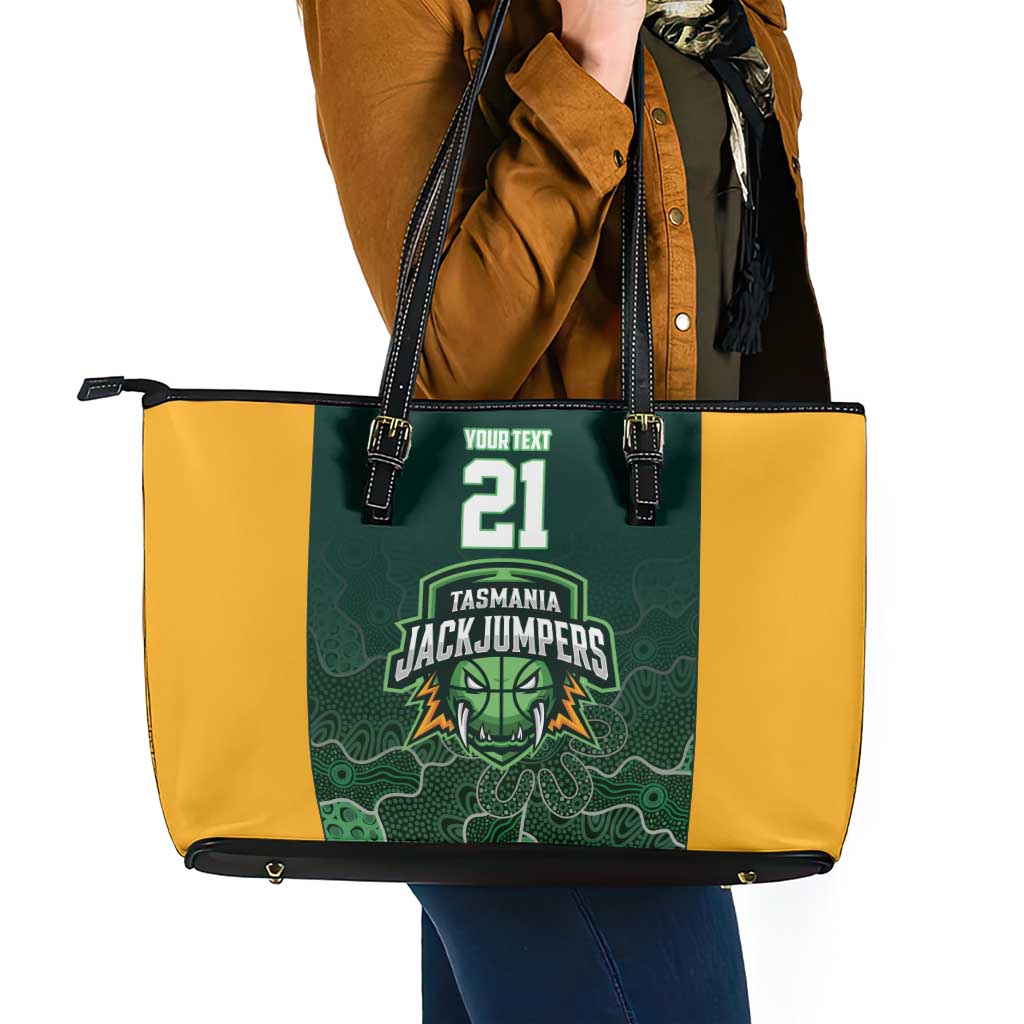 Basketball Custom Tasmania Leather Tote Bag Simple Australian Dot Art - Aussie Hoodie