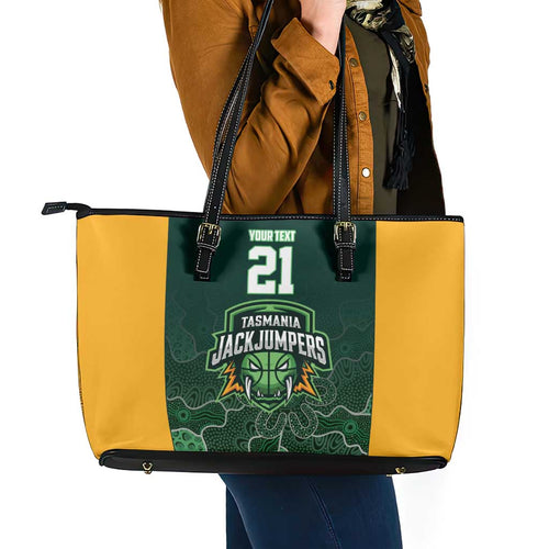 Basketball Custom Tasmania Leather Tote Bag Simple Australian Dot Art - Aussie Hoodie
