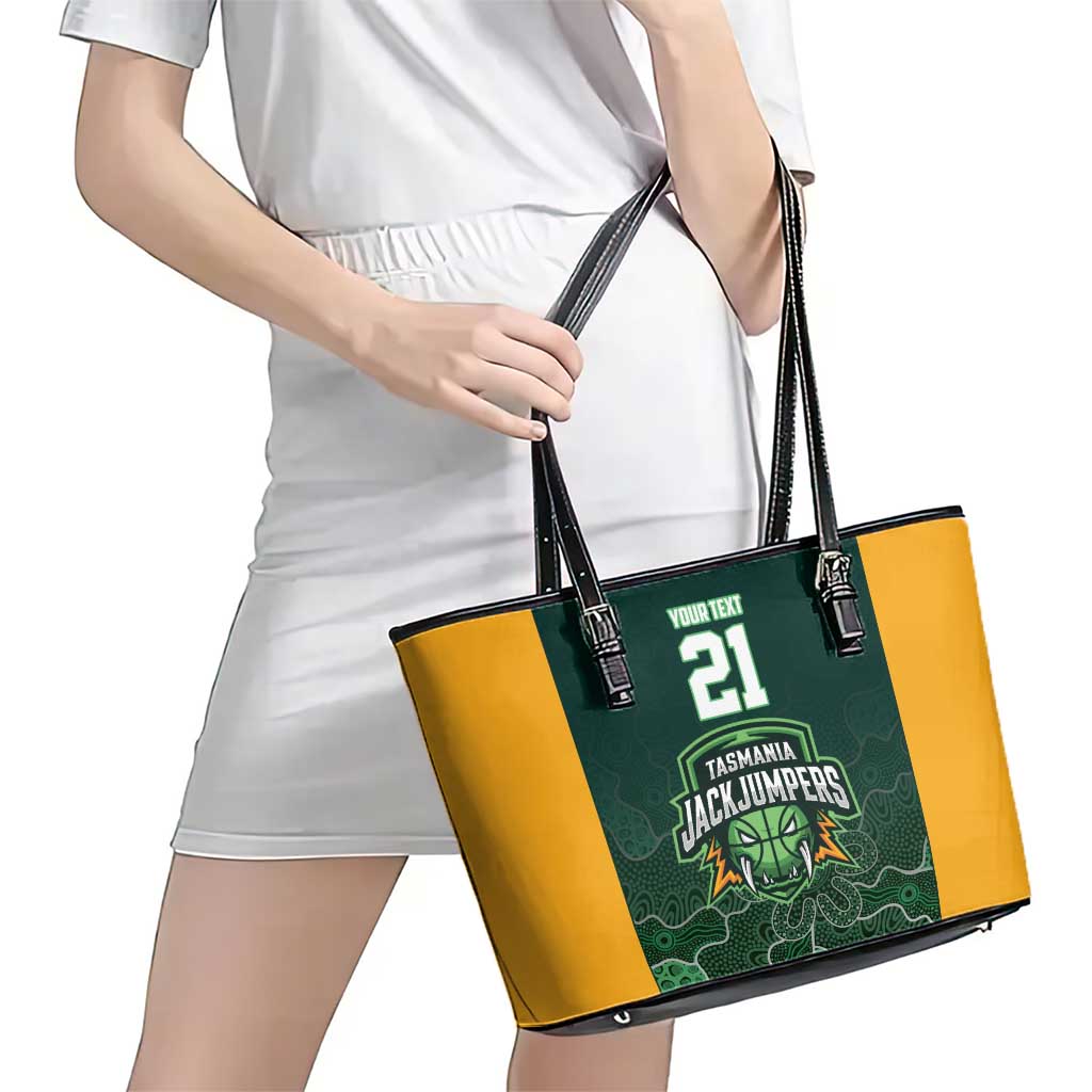 Basketball Custom Tasmania Leather Tote Bag Simple Australian Dot Art - Aussie Hoodie