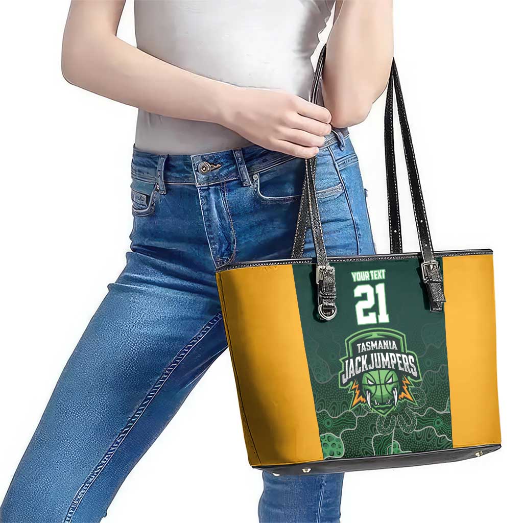 Basketball Custom Tasmania Leather Tote Bag Simple Australian Dot Art - Aussie Hoodie