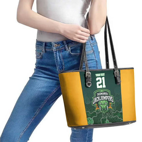 Basketball Custom Tasmania Leather Tote Bag Simple Australian Dot Art - Aussie Hoodie