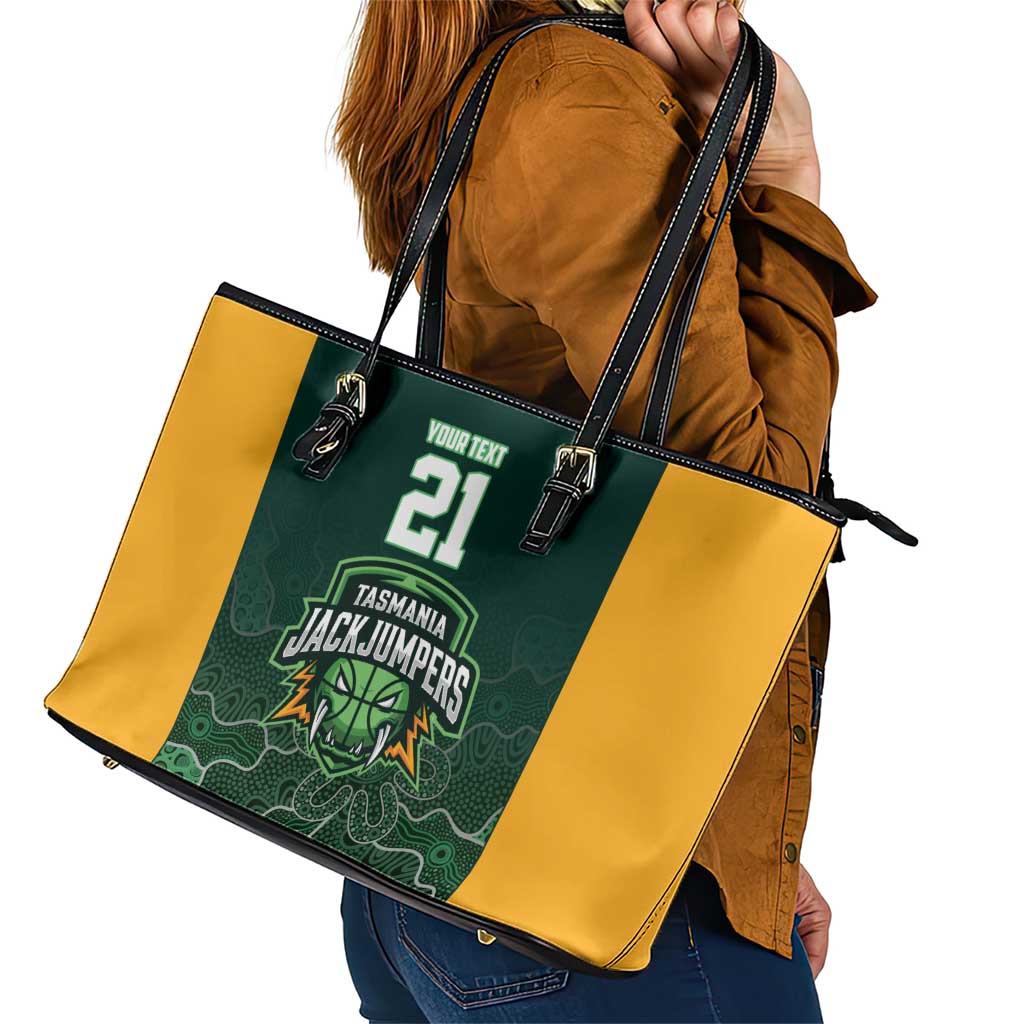 Basketball Custom Tasmania Leather Tote Bag Simple Australian Dot Art - Aussie Hoodie