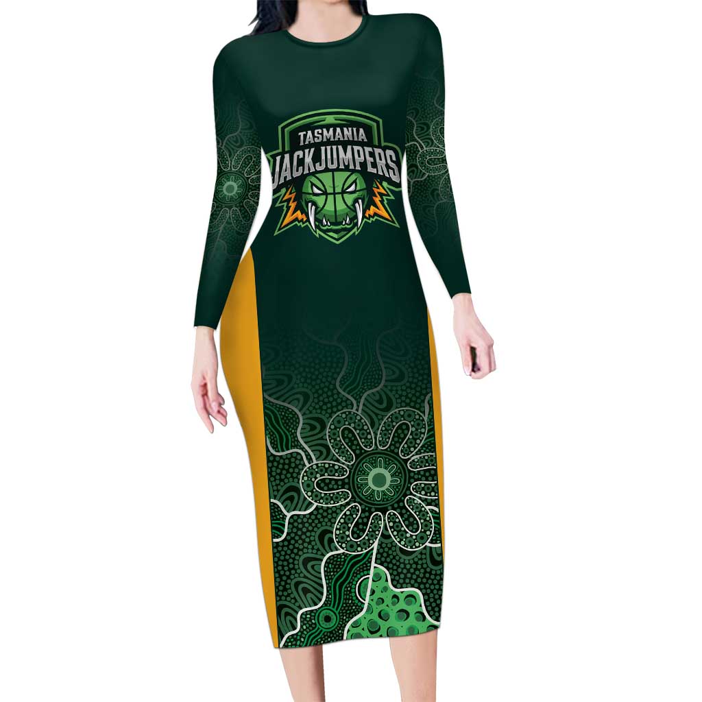 Basketball Custom Tasmania Long Sleeve Bodycon Dress Simple Australian Dot Art - Aussie Hoodie