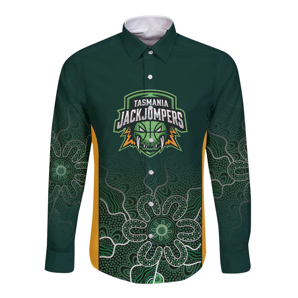 Basketball Custom Tasmania Long Sleeve Button Shirt Simple Australian Dot Art - Aussie Hoodie