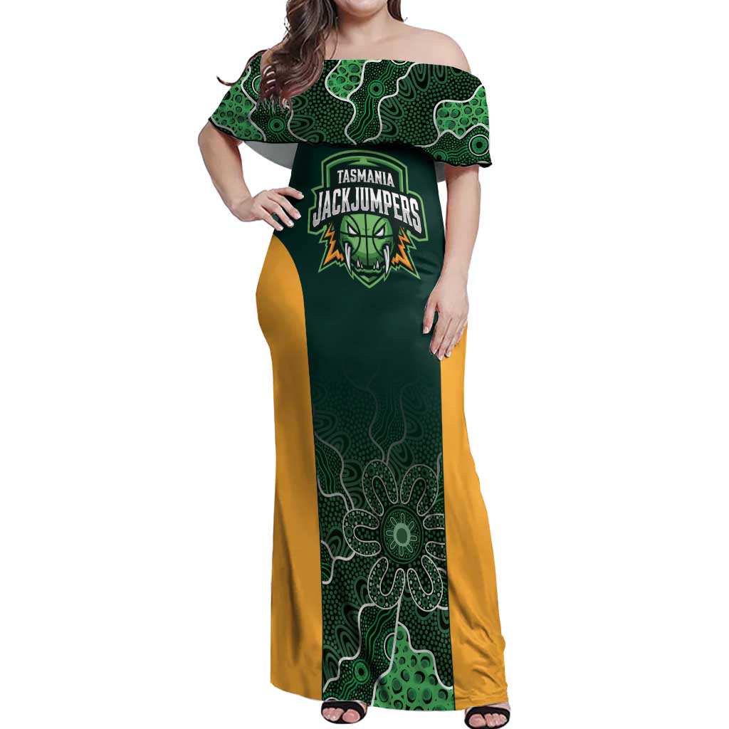 Basketball Custom Tasmania Off Shoulder Maxi Dress Simple Australian Dot Art - Aussie Hoodie