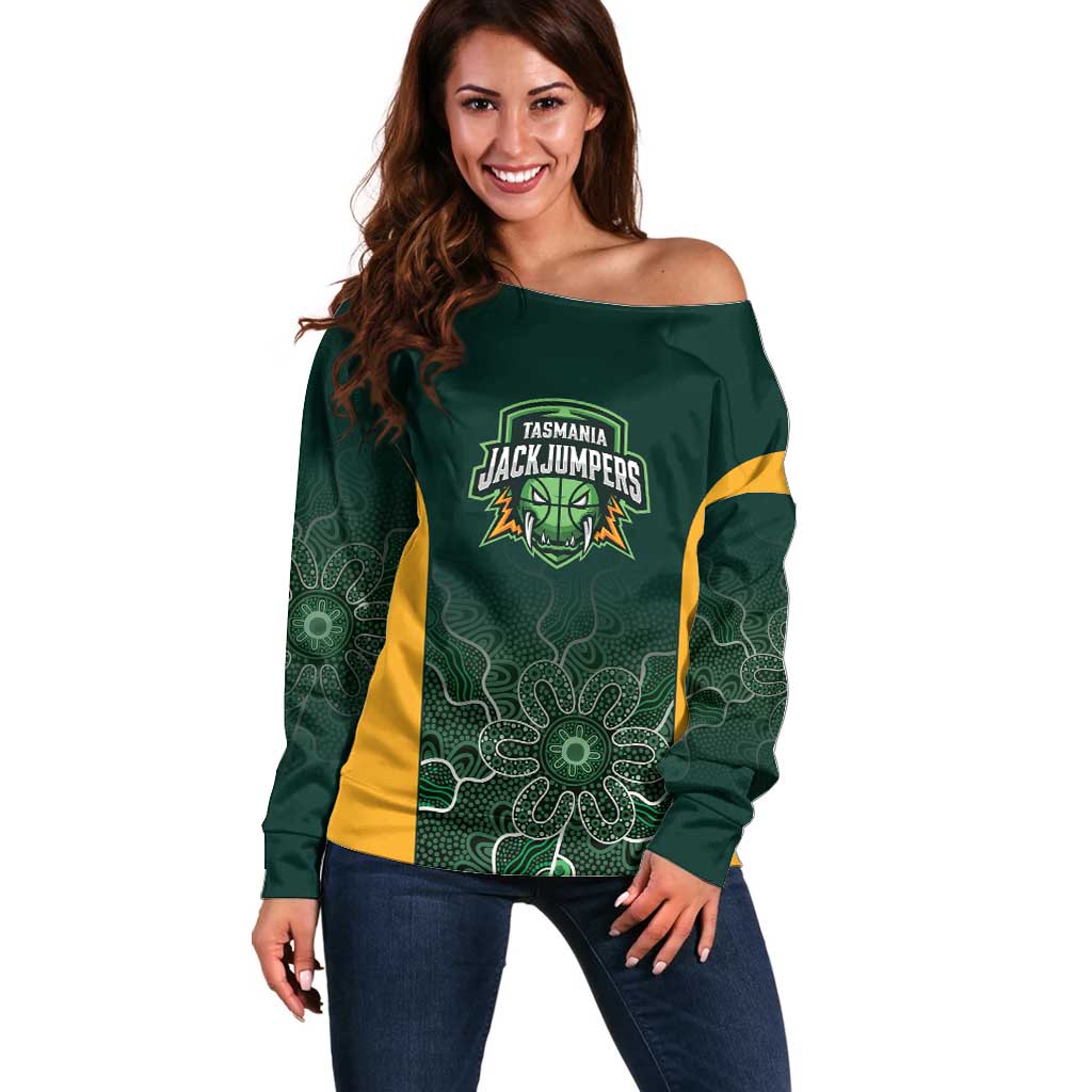 Basketball Custom Tasmania Off Shoulder Sweater Simple Australian Dot Art - Aussie Hoodie