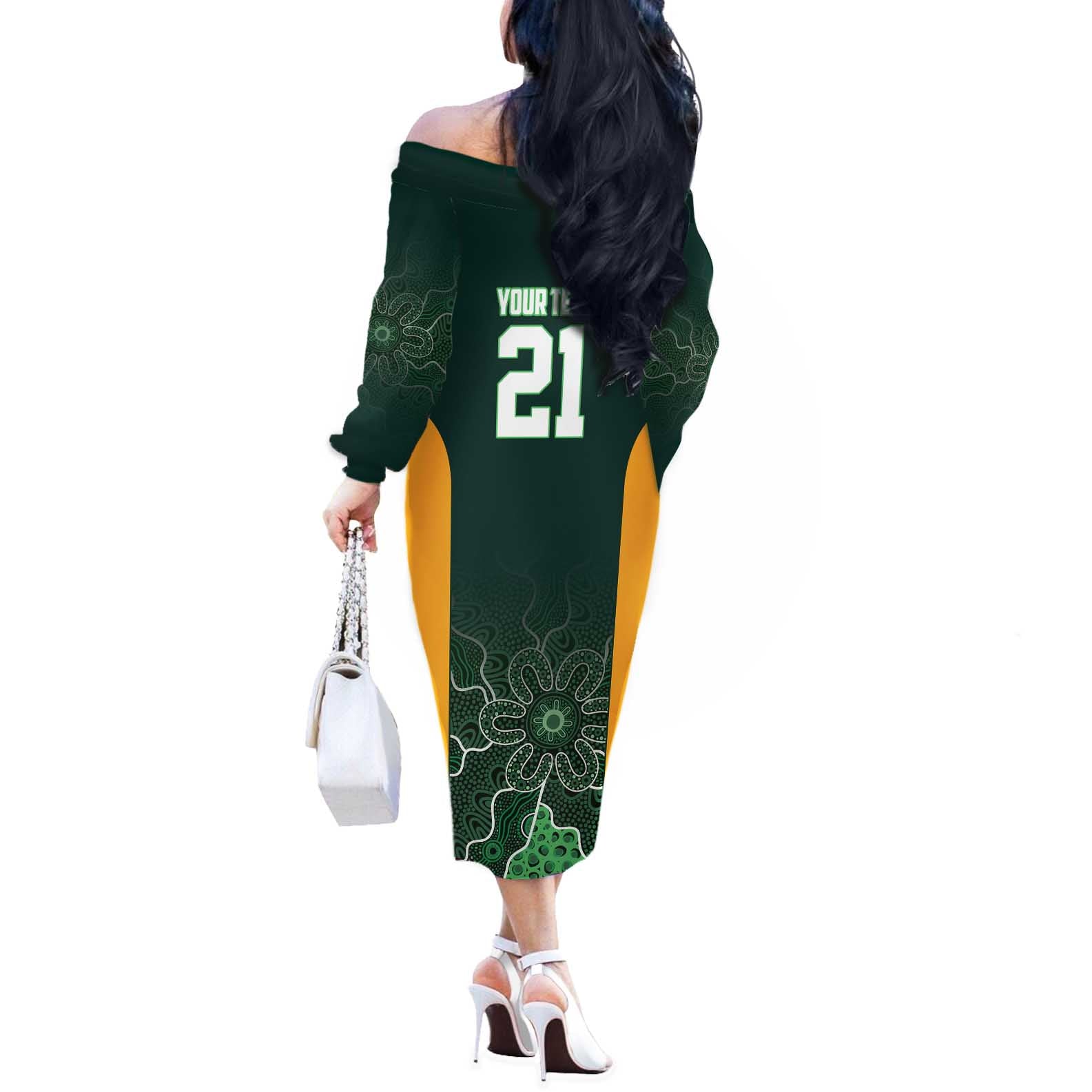 Basketball Custom Tasmania Off The Shoulder Long Sleeve Dress Simple Australian Dot Art - Aussie Hoodie