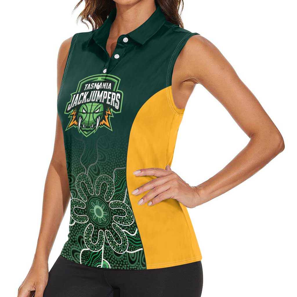 Basketball Custom Tasmania Women Sleeveless Polo Shirt Simple Australian Dot Art - Aussie Hoodie