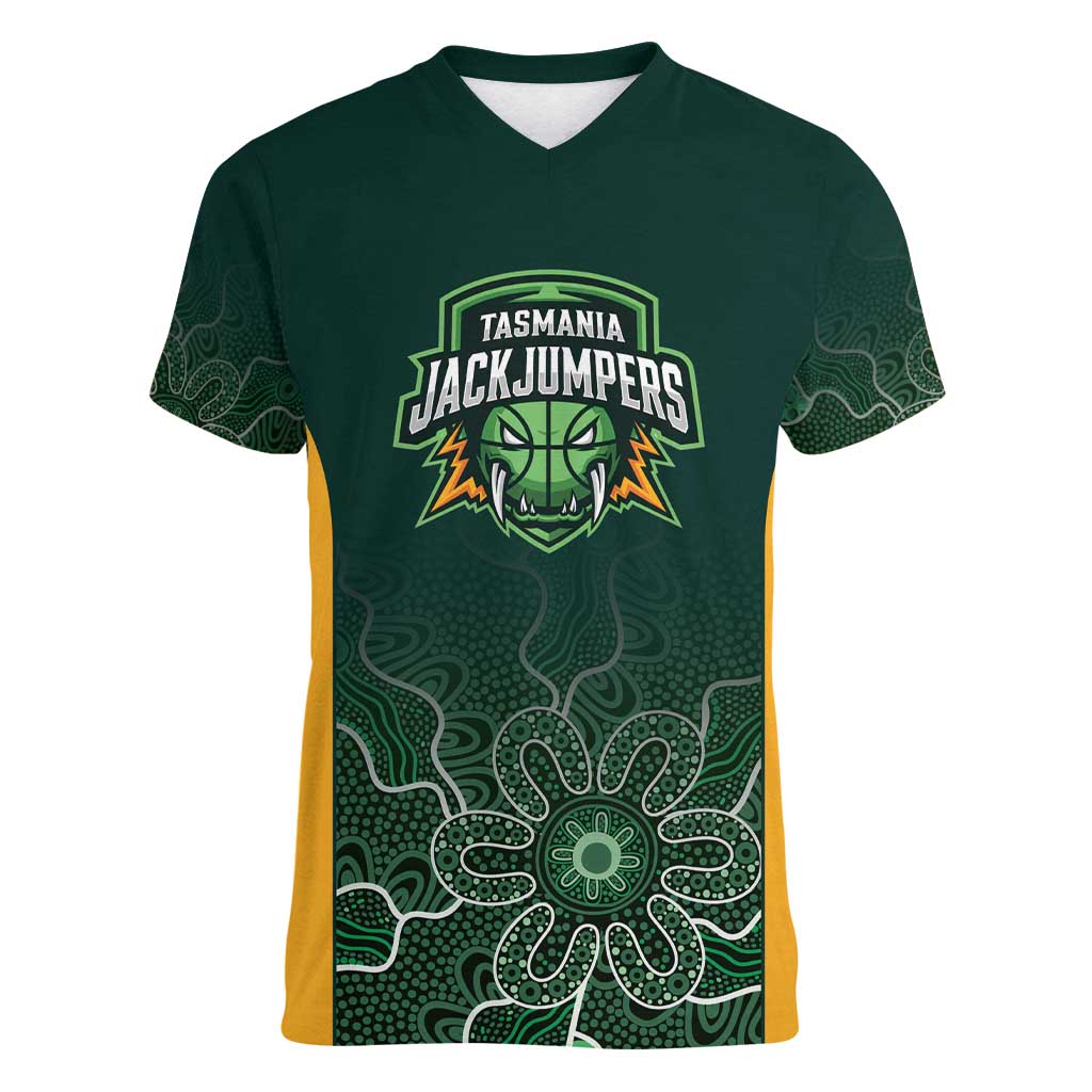 Basketball Custom Tasmania Women V-Neck T-Shirt Simple Australian Dot Art - Aussie Hoodie