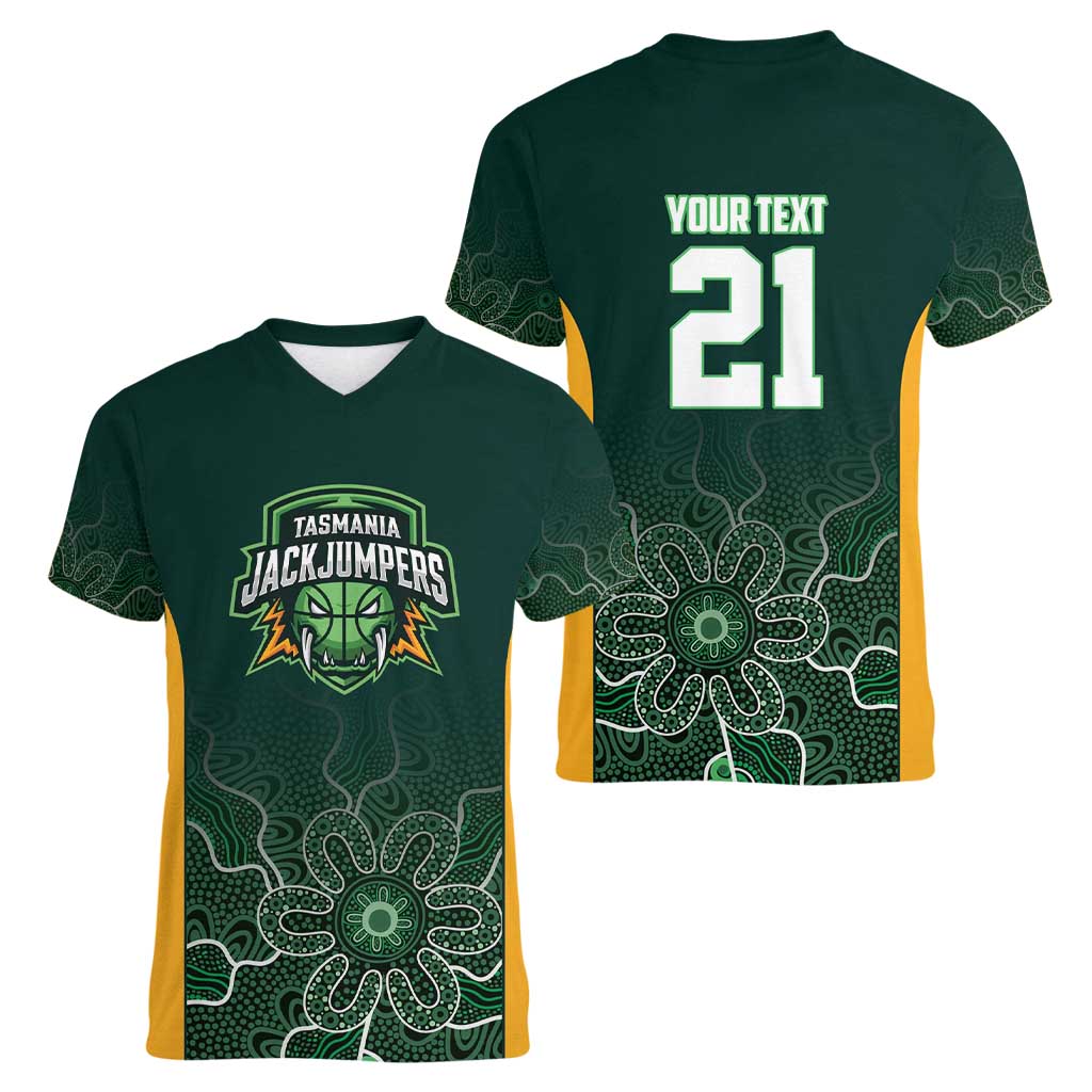 Basketball Custom Tasmania Women V-Neck T-Shirt Simple Australian Dot Art - Aussie Hoodie