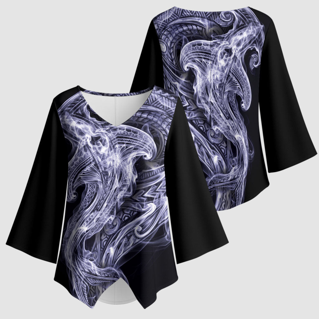 Kikorangi Maori Tribal Hammershark Ghost Spirit Kimono Sleeve Blouse